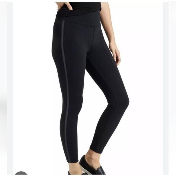 Athleta Black 7/8 Metro Side Stripe Tights Pull On Leggings Medium - Picture 1 of 7